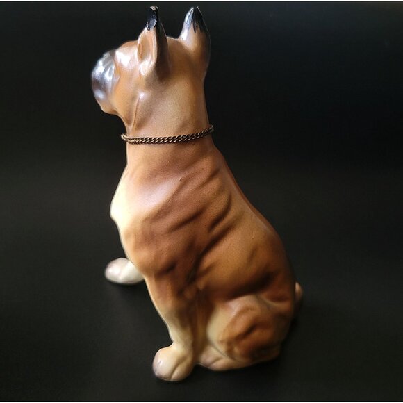 Vintage Sitting Boxer Dog Figurine Tan & Black with Chain Collar 5.75" - Picture 5 of 8